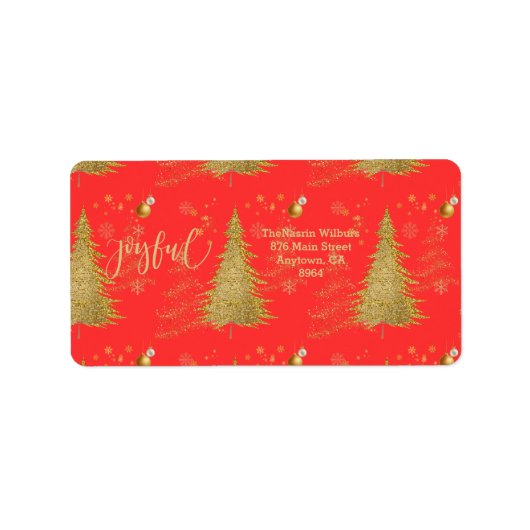 Étiquette Or JOYEUX sur Noël Rouge (Devant)