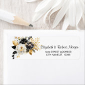 Étiquette Or Noir Blanc Fleurs Mariage (En situation)