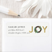 ÉTIQUETTE OR RED HOLLY BERRY JOY WREATH ADRESSE DE NOËL (En situation)