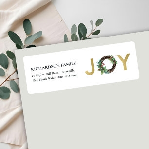 ÉTIQUETTE OR RED HOLLY BERRY JOY WREATH ADRESSE DE NOËL