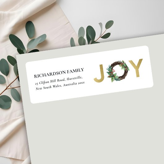 ÉTIQUETTE OR RED HOLLY BERRY JOY WREATH ADRESSE DE NOËL