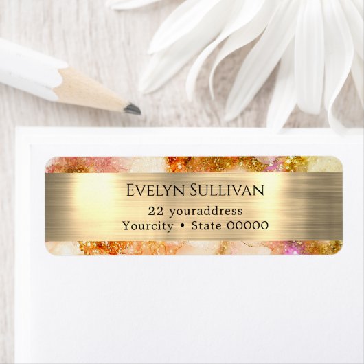 Étiquette or rose aquarelle fausse feuille adresse de retour (En situation)