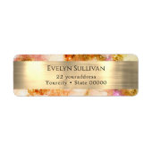 Étiquette or rose aquarelle fausse feuille adresse de retour (Devant)