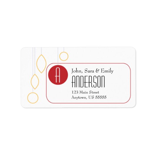 Étiquette Or & rouge sur blanc, Ornements de vacances (Devant)