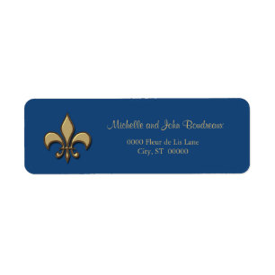 Étiquette Or simple Blue Fleur de Lis d'élégance