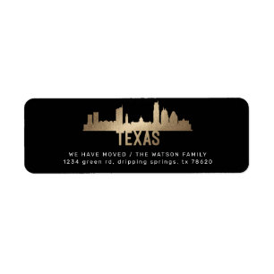 Étiquette or texas Moving Faire-part adresse de retour Labe
