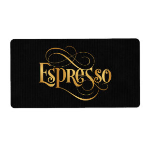 Étiquette Or tourbillonnant de café express de calligraphie