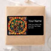 ÉTIQUETTE ORANGE ARBRE AVEC FEUILLES VERTS, FLEURS (En situation)