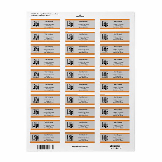 Étiquette Orange Border Logo Compagnie Grey Adresse de retou (Feuille entière)