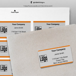 Étiquette Orange Bordure Personnalisée Logo Grey Adresse de