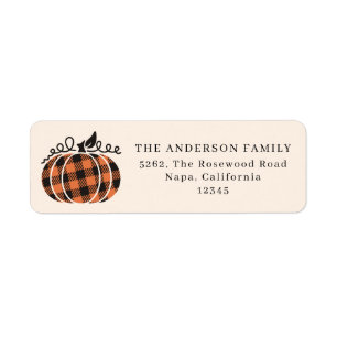 Étiquette Orange Buffalo Plaid Citrouille Thanksgiving