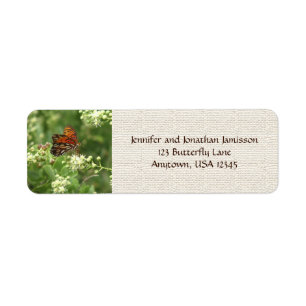 Étiquette Orange Butterfly, Rustic Burlap Adresse de retour