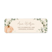 Étiquette Orange Citrouille Baby shower Adresse de retour (Devant)