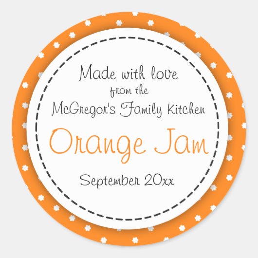 Étiquette orange confiture ronde (Devant)