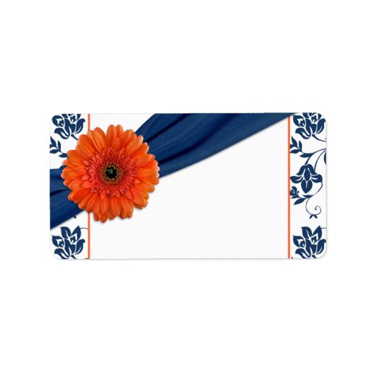 Étiquette Orange Daisy Navy Mariage damassé Blank Adresse (Devant)