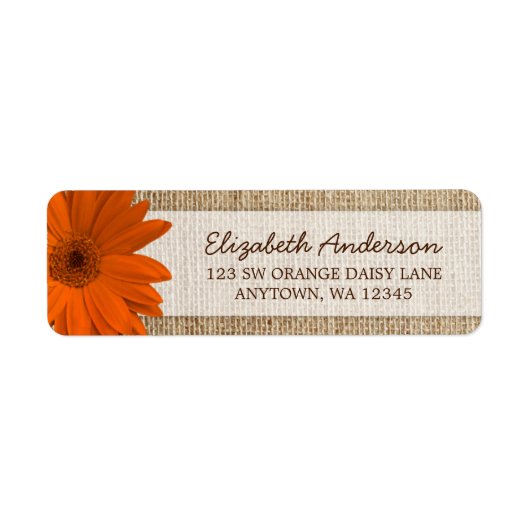 Étiquette Orange Daisy Rustic Burlap Adresse (Devant)