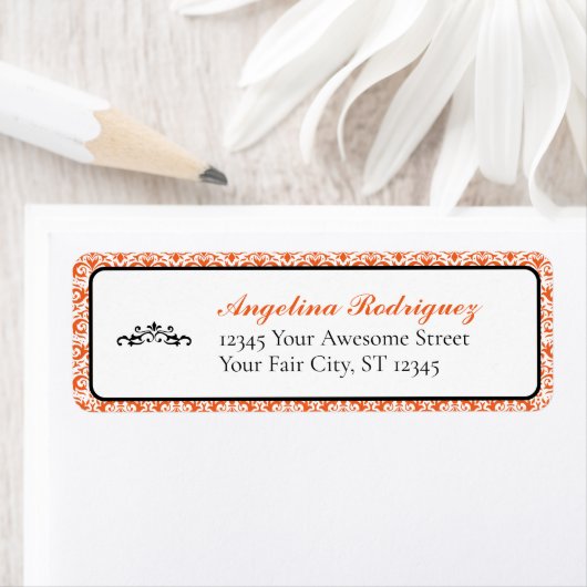Étiquette Orange Damask Pattern Graduation (En situation)