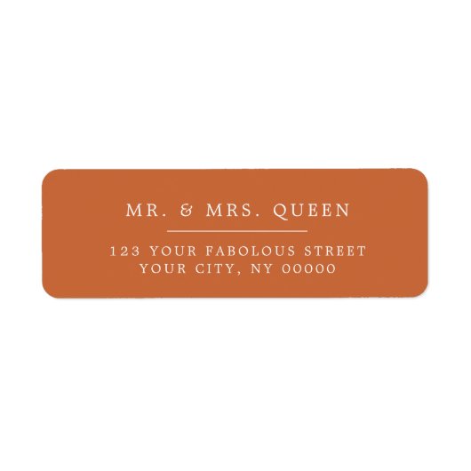 Étiquette Orange Elegant Classic Simple Adresse de retour (Devant)