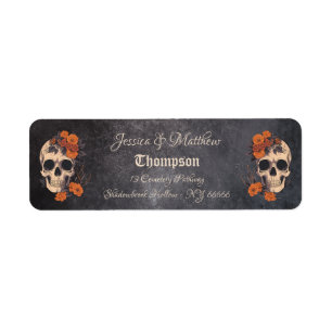 Étiquette Orange Fleurs Elegant Skull mariage Adresse