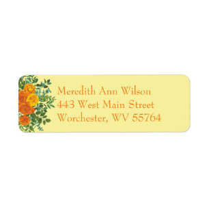 Étiquette Orange & Jaune clair Peony & Rose Floral Mariage