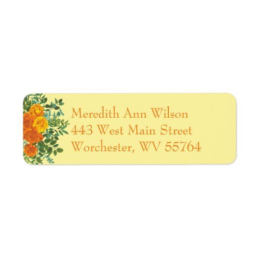 Étiquette Orange & Jaune clair Peony & Rose Floral Mariage (Devant)