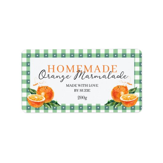 Étiquette Orange Marmalade Jar Label Personalized Gingham  (Devant)