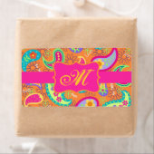 Étiquette Orange Modern Paisley Whimsy Pattern (En situation)
