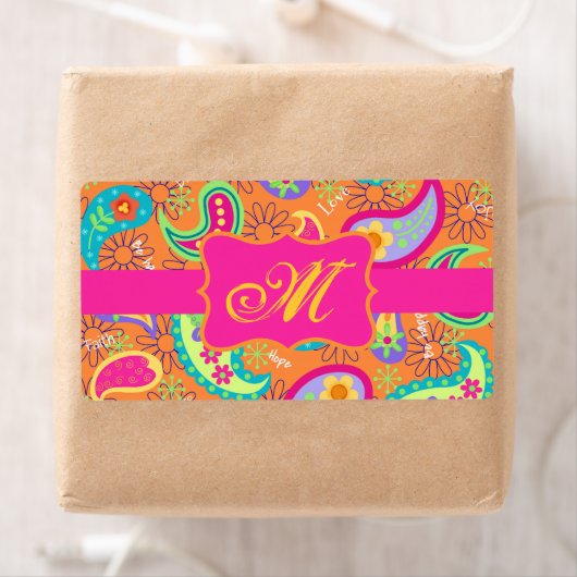 Étiquette Orange Modern Paisley Whimsy Pattern (En situation)