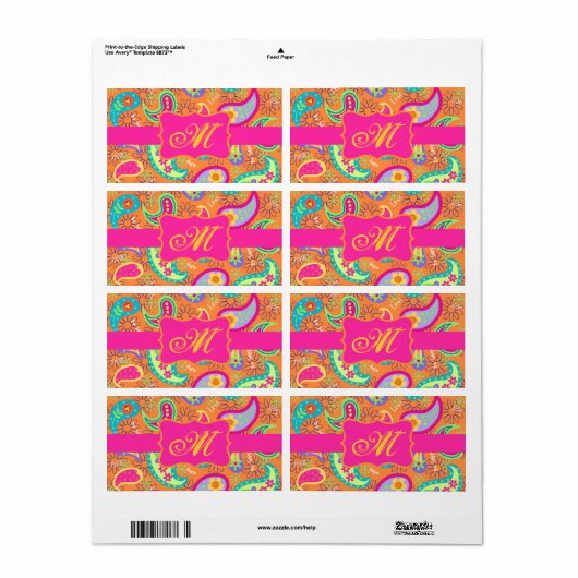 Étiquette Orange Modern Paisley Whimsy Pattern (Feuille entière)