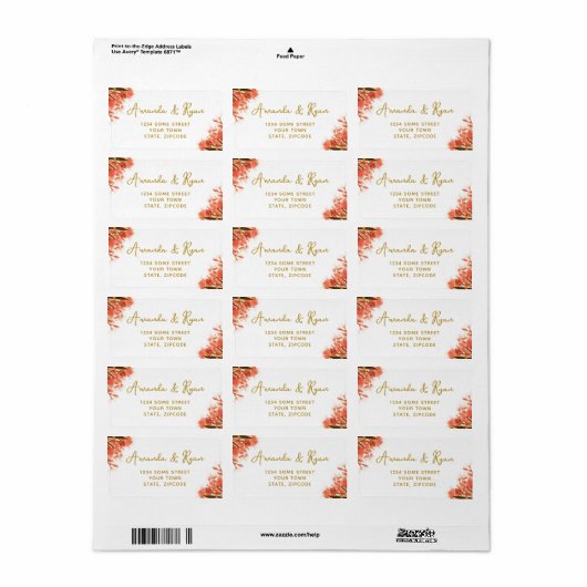 Étiquette Orange Oleander Fleurs Adresse Florale (Feuille entière)