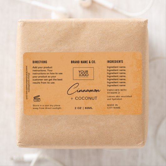 Étiquette orange rustique personnalisable (En situation)