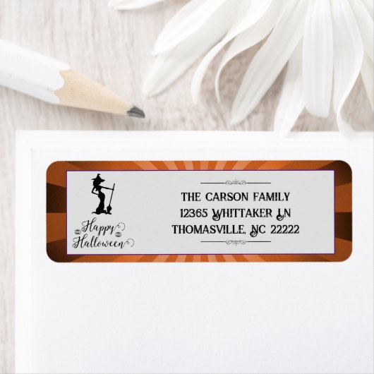 Étiquette Orange Starburst Witch Halloween (En situation)