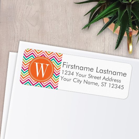 Étiquette Orange Turquoise Chevron - Monogram Adresse de ret