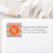Étiquette Orange Turquoise Chevron - Monogram Adresse de ret (En situation)