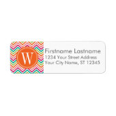 Étiquette Orange Turquoise Chevron - Monogram Adresse de ret (Devant)