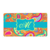 Étiquette Orange Turquoise Modern Paisley Pattern Monogram (Devant)