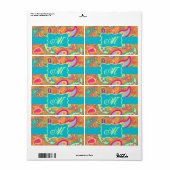 Étiquette Orange Turquoise Modern Paisley Pattern Monogram (Feuille entière)
