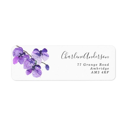 Étiquette Orchidée violet aquarelle personnalisée (Devant)