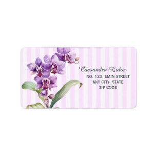 Étiquette Orchidée violette moderne rayures florales Anniver