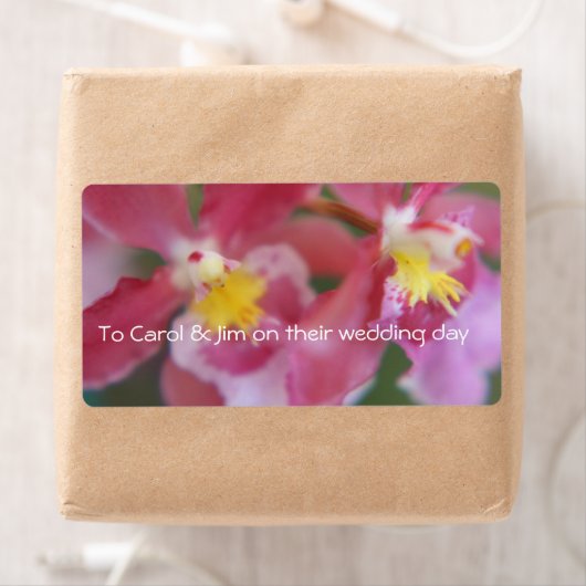 Étiquette Orchidées rose et jaune (En situation)