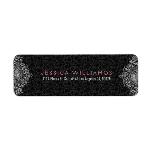 Étiquette Ornement Floral Élégant Noir Et Gris (Devant)