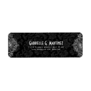 Étiquette Ornement gris et Damas florales noires Modèle 2