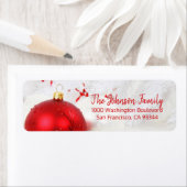Étiquette Ornement Rouge Neige Fête Noël Adresse de retour (En situation)