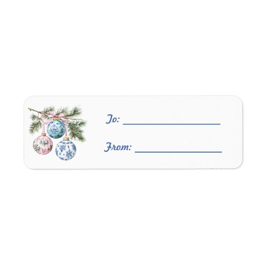 Étiquette Ornements de Noël Bleu Blanc Rose (Devant)
