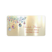 Étiquette Ornements de Noël, Branche d'arbre, Or (Devant)