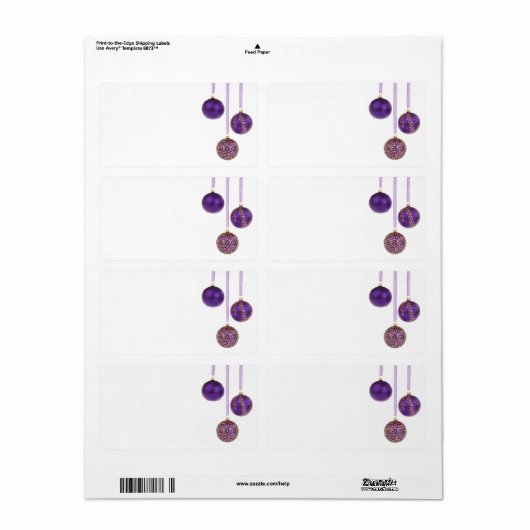 Étiquette Ornements de Noël pourpre d'intermède (Feuille entière)