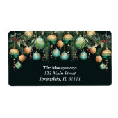 Étiquette Ornements de sapin de Noël vert or (Devant)