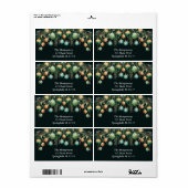 Étiquette Ornements de sapin de Noël vert or (Feuille entière)