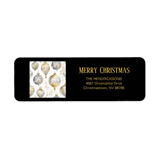 Étiquette Ornements dorés argentés noirs Noël (Devant)