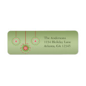 Étiquette Ornements rose et vert sur le vert de Noël (Devant)